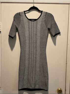 Guess Black and Gray Striped Ribbed Mini Dress